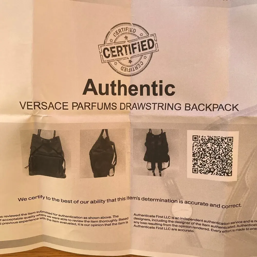 Versace Parfums Mens Back Pack Blue Nylon Leather New COA